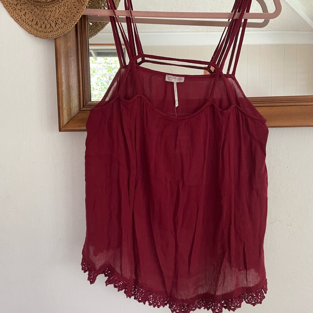 NWT Cute FREE PEOPLE Strappy Crochet Lace Hem Cami Top